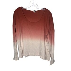 We The Free Ombre Dip Dye Long Sleeve Scoop Neck Top Shirt Womens Small